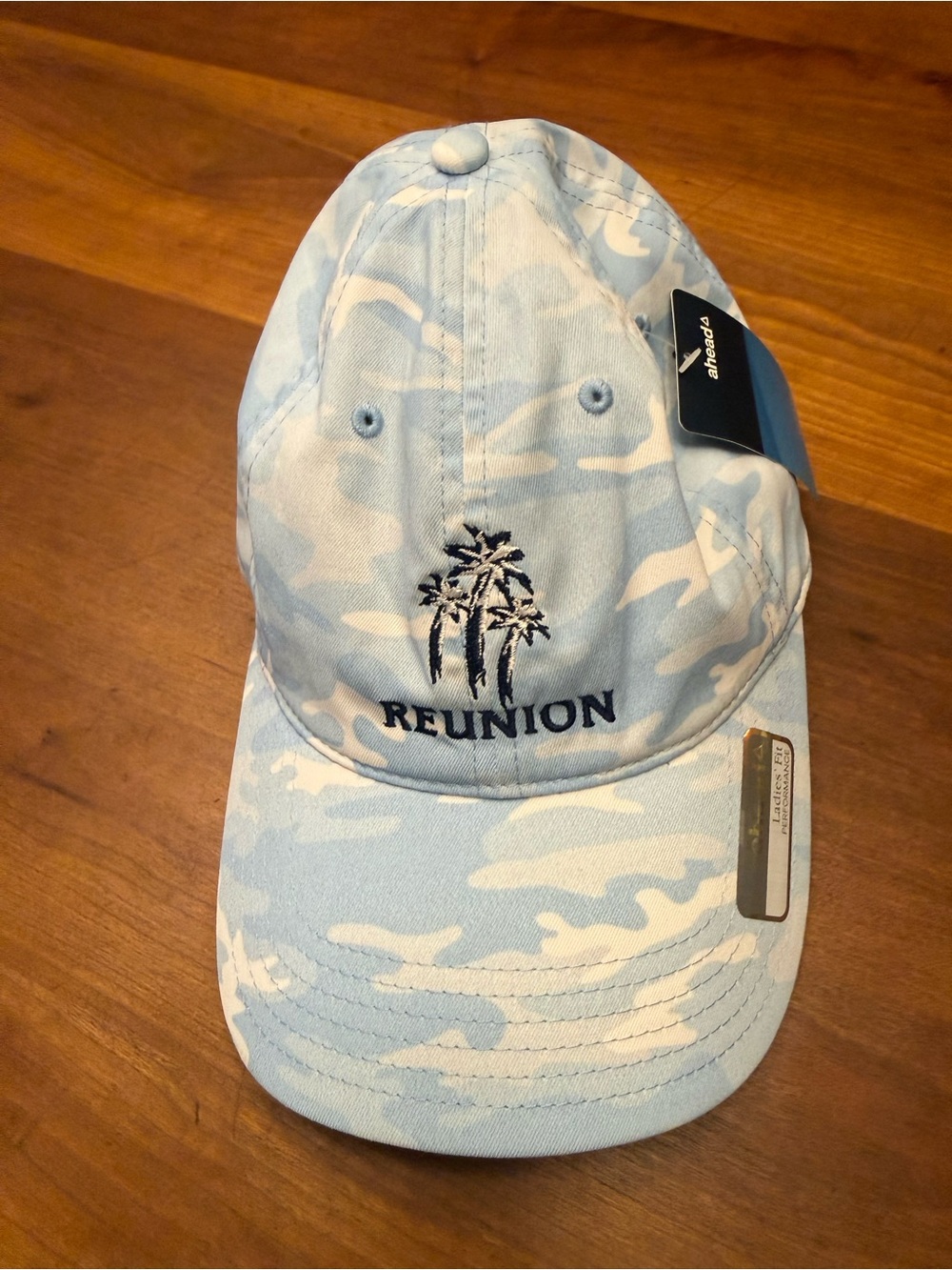 Reunion Florida womenβs Light Blue Camo Baseball Cap NWT